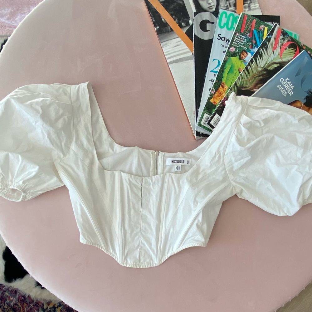 White Cropped Puff Sleeved Corset